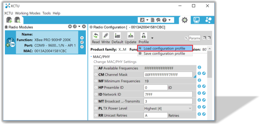 Figure 6: Loading a default profile to Zigmo/Router