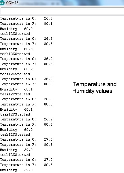 SHT31 Temperature and Humidity Values