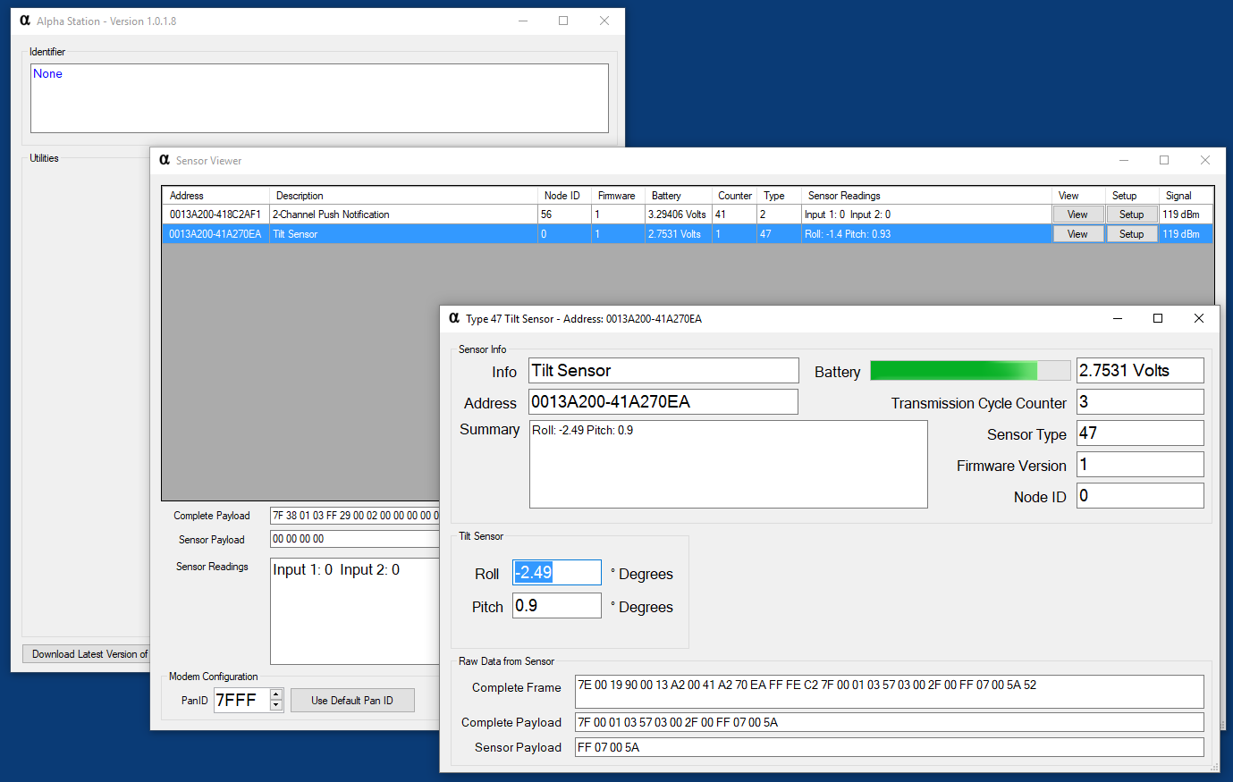 Wireless Tilt Sensor User Interface