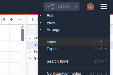 Node-RED Import menu