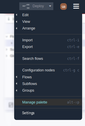 Node Red Manage Palette