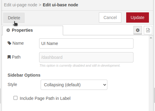 NCD Nodered Dashboard 2 Edit Pages node delete - Machine Uptime Sensor