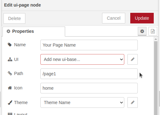 NCD Nodered Dashboard 2 Edit Pages node empty - Machine Uptime Sensor