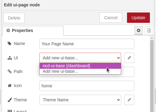 NCD Nodered Dashboard 2 Edit Pages node add - Machine Uptime Sensor