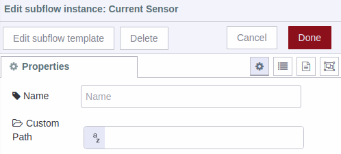 Nodered AC current monitor node properties