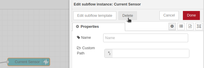 Nodered Dashboard AC Current Monitor Delete Flow