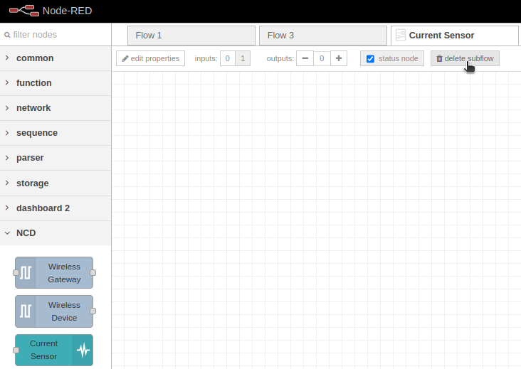 Nodered Dashboard AC Current Monitor Delete Subflow