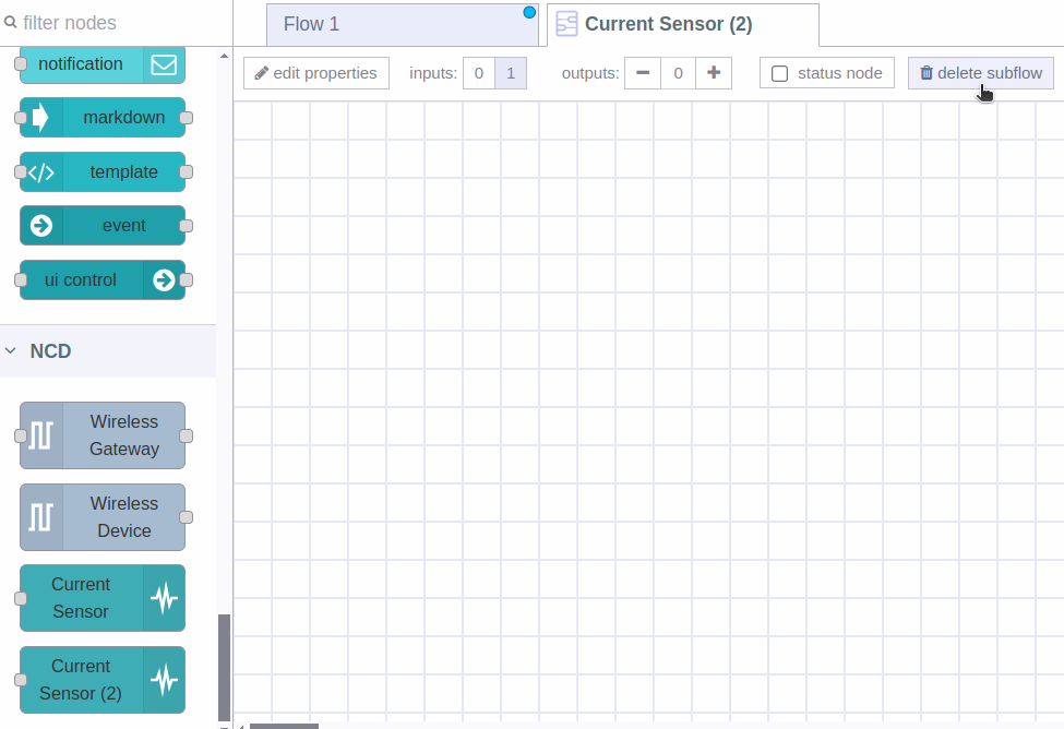 Nodered Dashboard AC Current Monitor Delete subflow