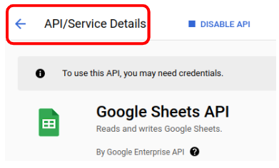 Google console sheets service details