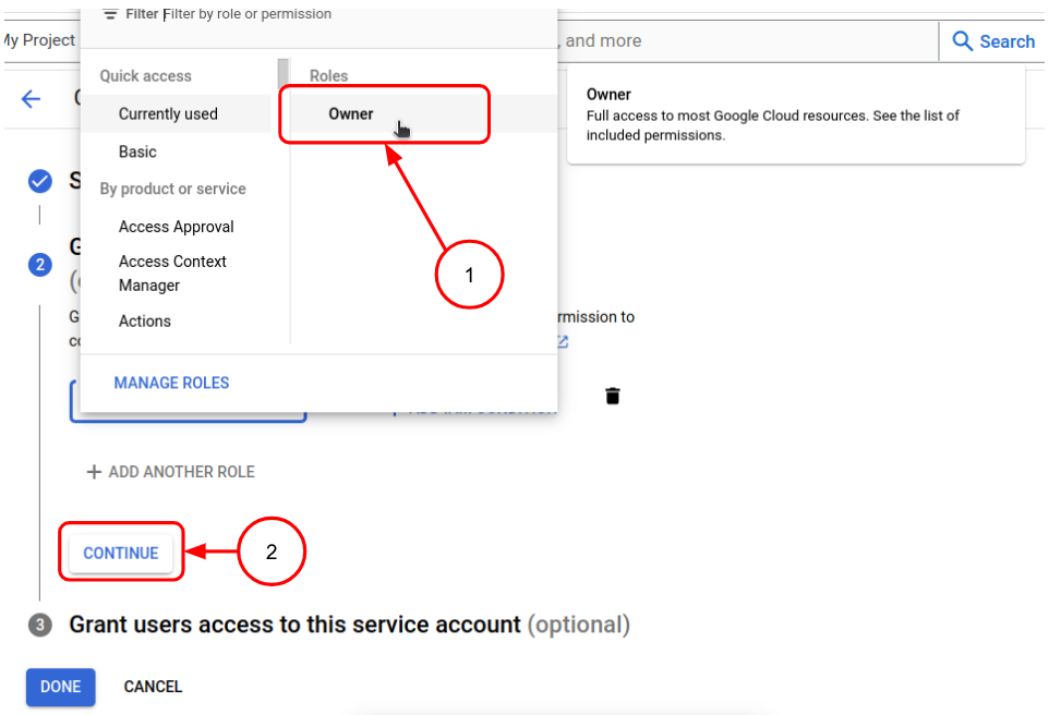 Google console sheets create service account procedure