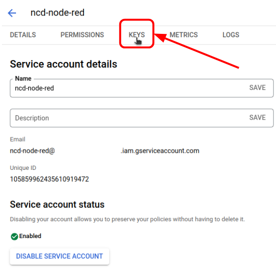 Google console sheets keys