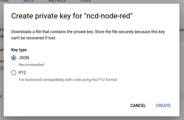 Google console sheets keys json type