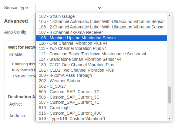 Wireless Device Type 108 Machine Uptime Monitoring