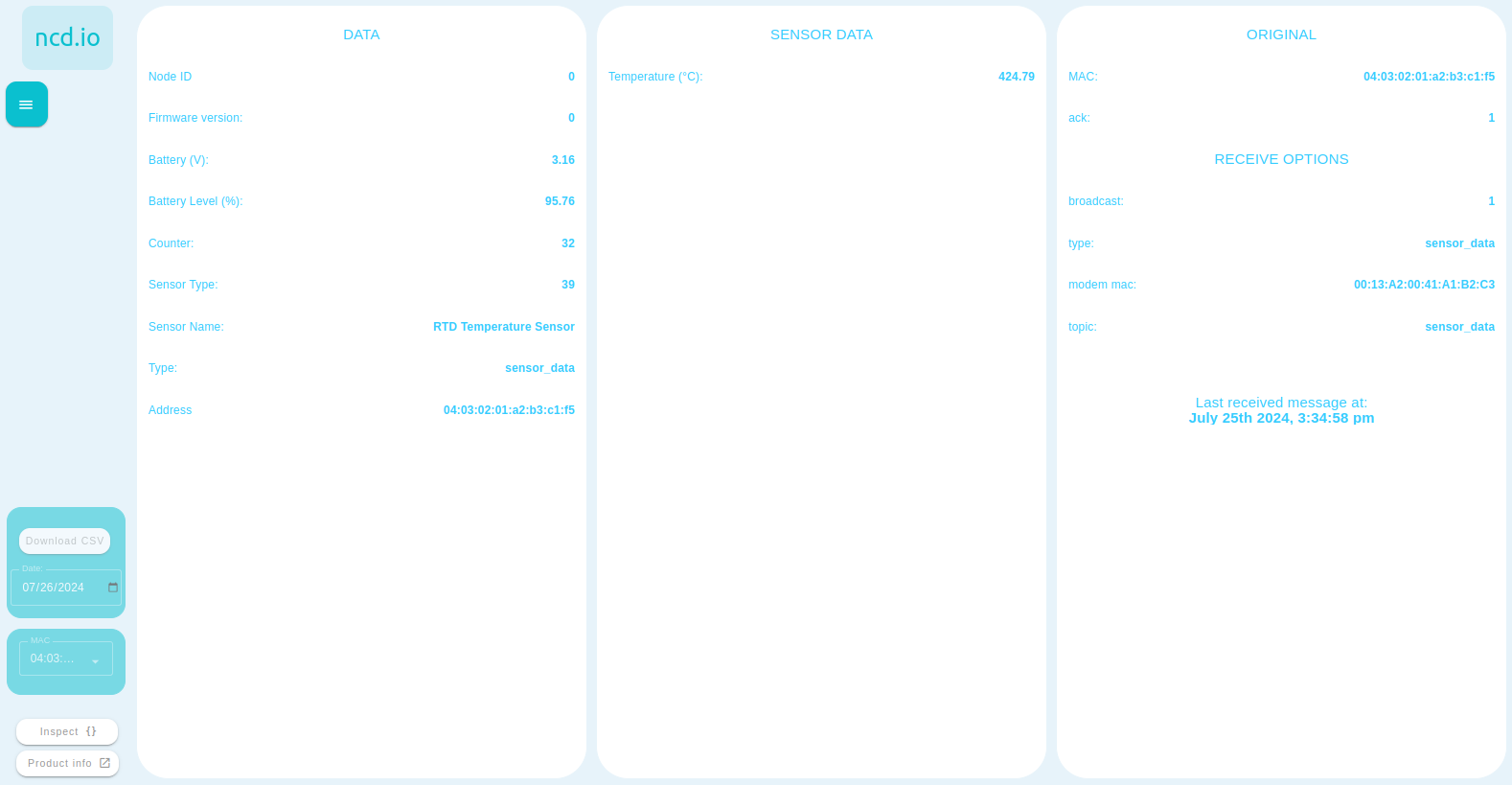 NCD Dashboard RTD Temperature Inspect