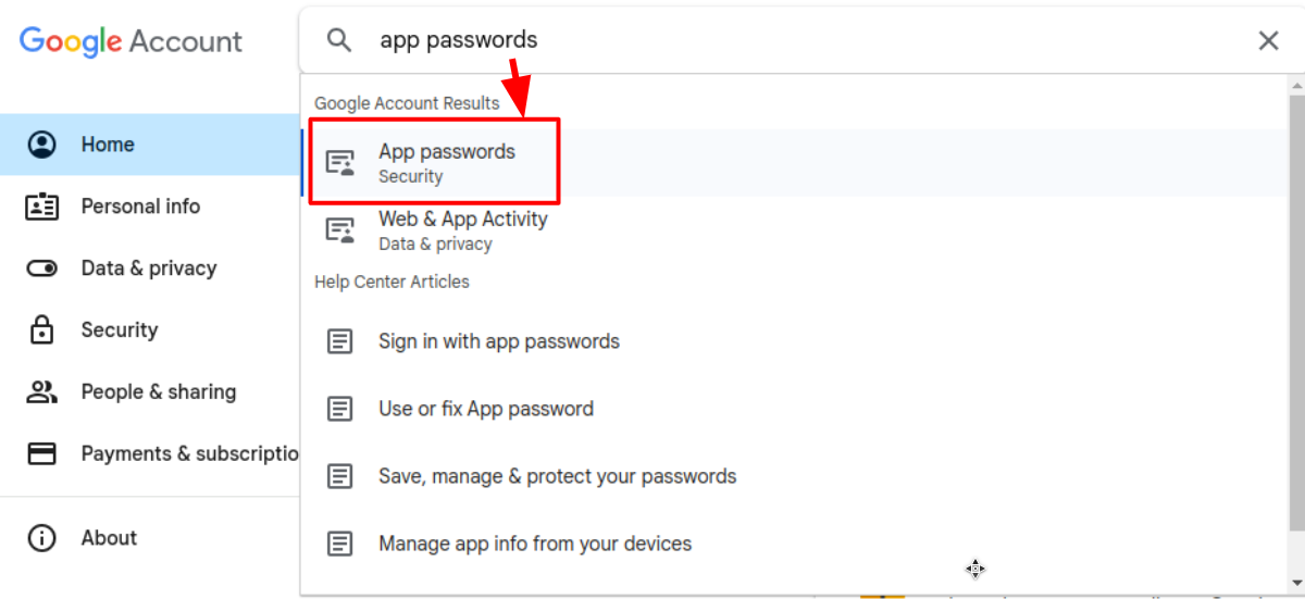 Gmail App passwords