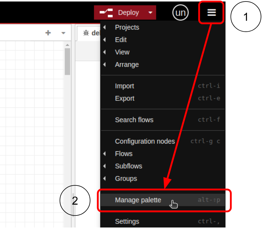 Nodered Menu and Manage Palette