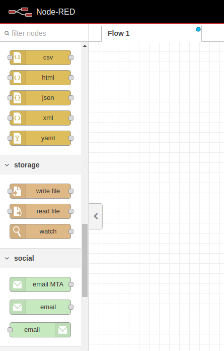 nodered email notification node palette