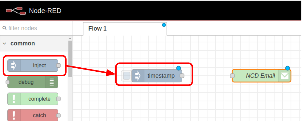 Nodered email notification testing flow