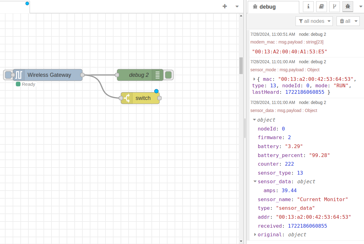 Nodered switch node to filter by mac address