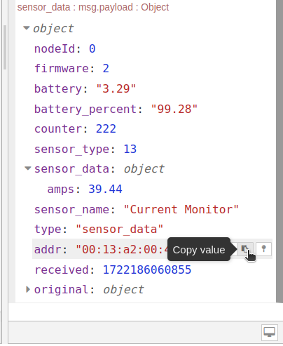 Nodered Copy value Mac Address