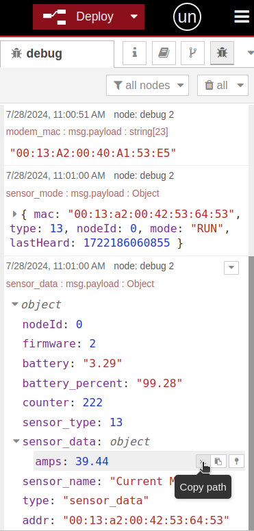 Nodered Copy path Current sensor