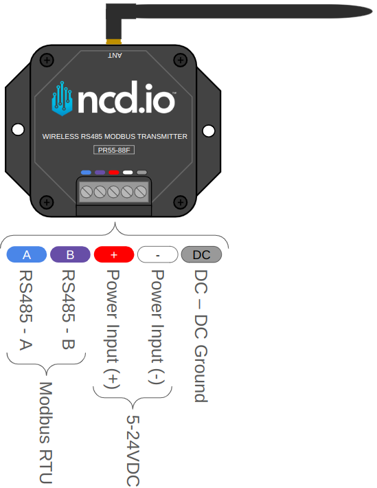 NCD Modbus RTU transmitter pinout