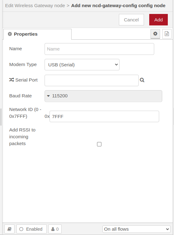 NCD Node-RED Wireless Gateway Configutation node