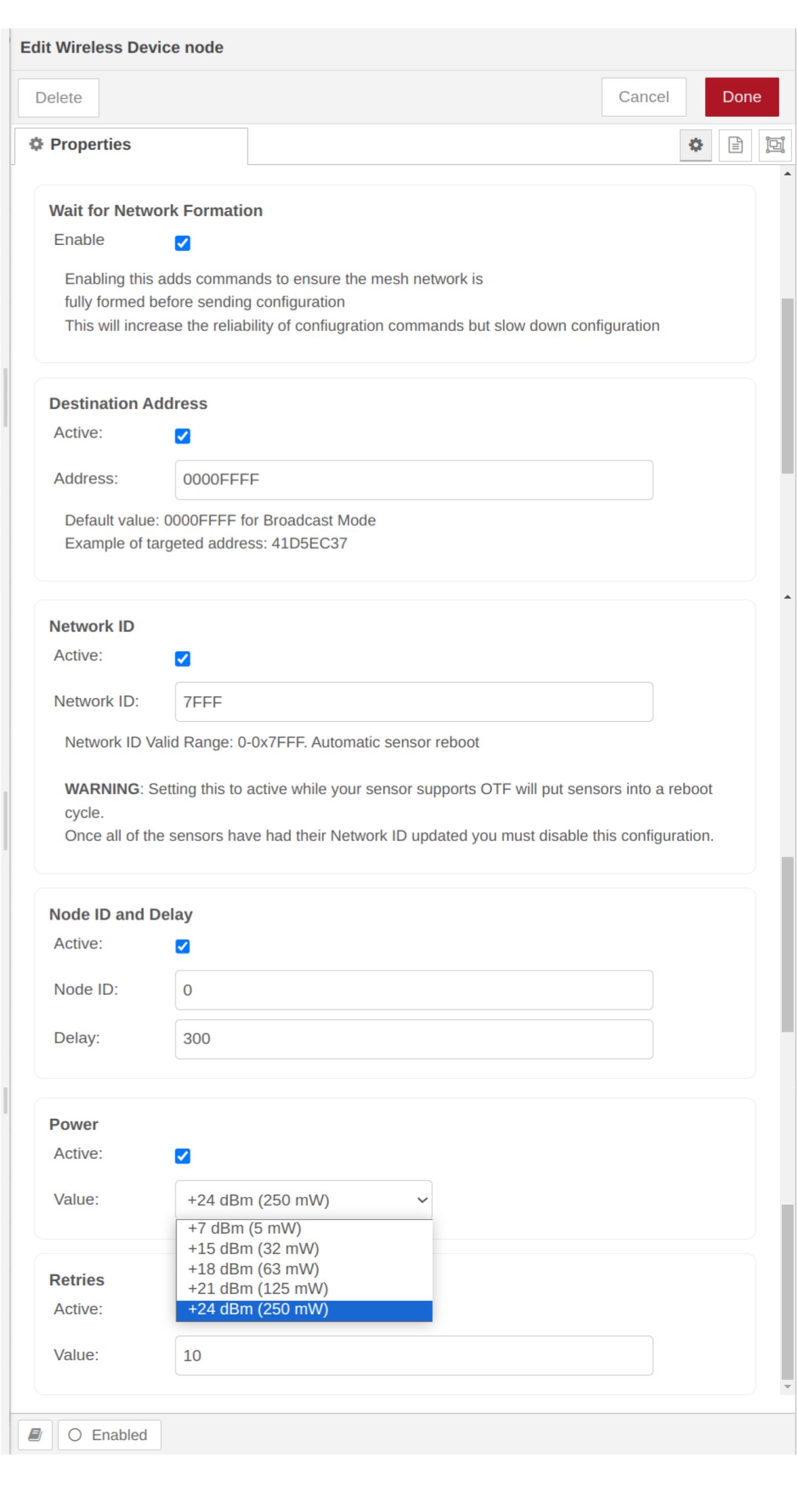 NCD Wireless Node Properties