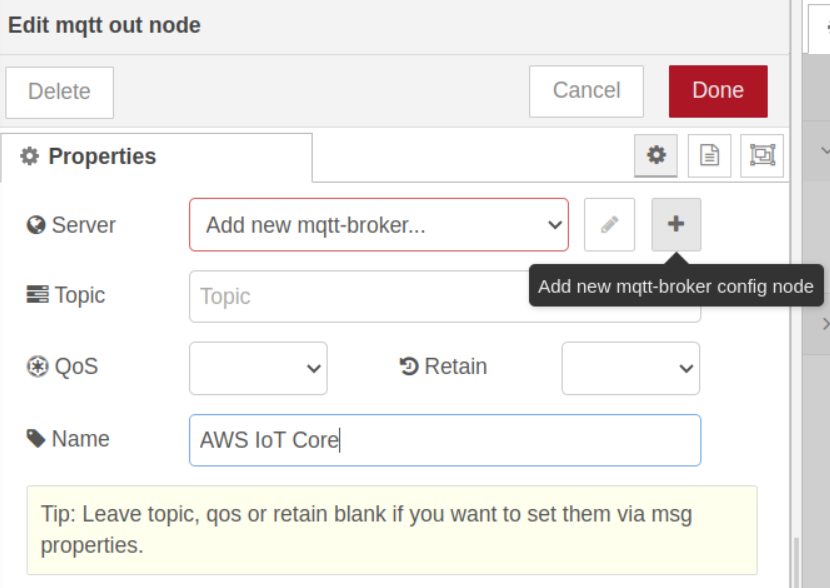 Node-RED MQTT out properties