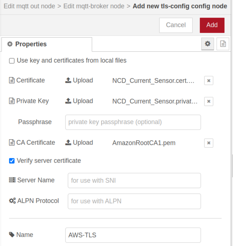 Nodered tls-config node