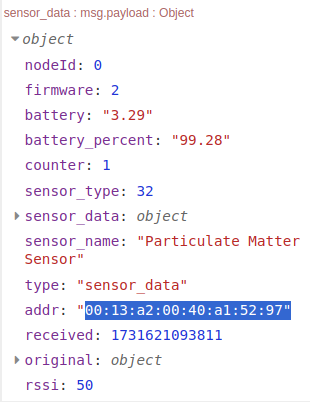 NCD Sensor mac address in Sensor Data message