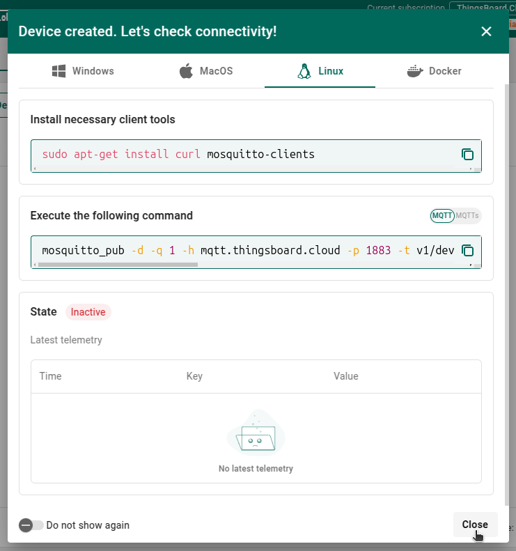 ThingsBoard Testing Close Button