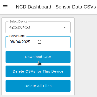 NCD Save and Download CSV file Dashboard